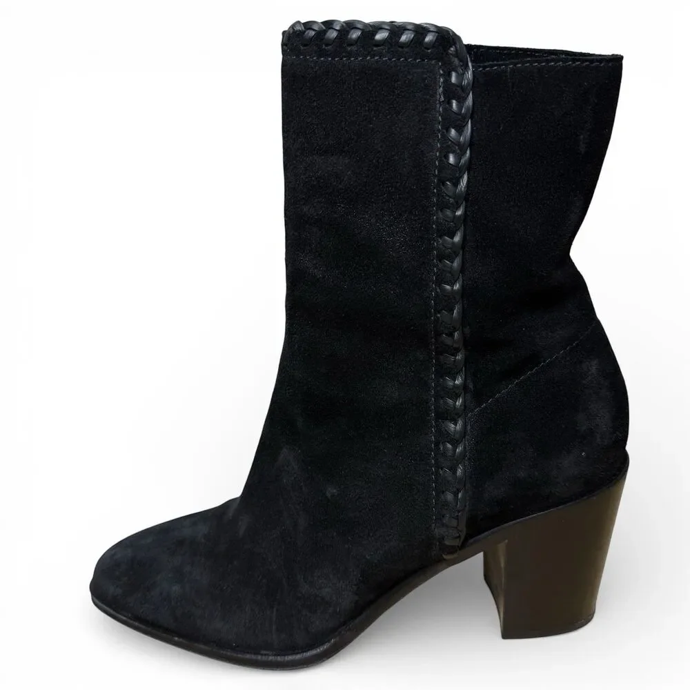 Frye Giovanna Suede Boots Sz 10 Block Heel Rodeo Leather Black Boho Western 3”
